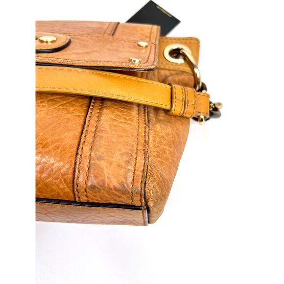 Milly NY Soft Brown Croco Pattern Leather Shoulder Bag Chain Strap Unique Clasp - Picture 9 of 16